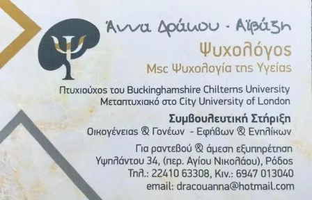Ψυχολόγος Ρόδος Δράκου Αϊβάζη Άννα